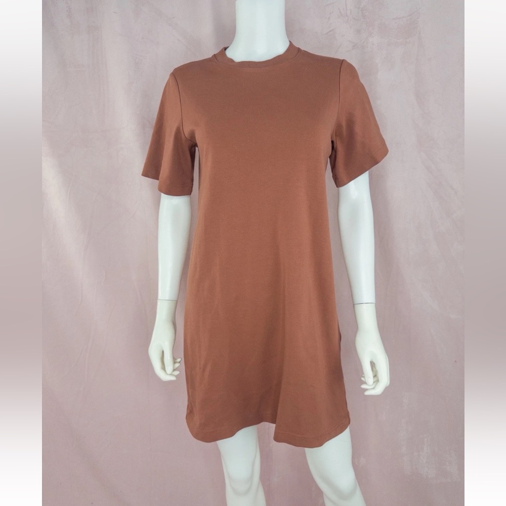 COS Womens T Shirt Dress 100% Cotton Orange Short Sleeve Crewneck XS Baggy